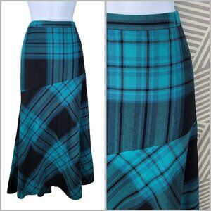 Denim 24/7 A-Line Skirt Plaid Plus 18W 38" Waist Teal Blue Tartan Long midi Alt
